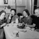 A coffee break at the School for the Deaf and Mute, Lotta Svärd volunteers and nurses.
