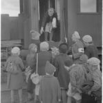 Children fleeing the war, departing on a train at Mikkeli station.